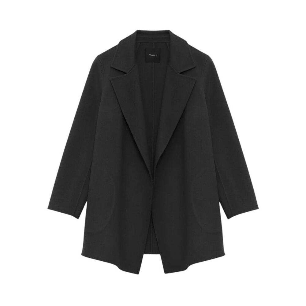 Theory Clairene Black Wool Cashmere Open Front Coat Size Large